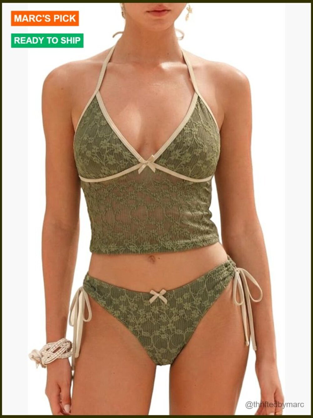 Women's Tankini Set V Neck Halter String Tie Side Thong 2 Piece Swimsuit